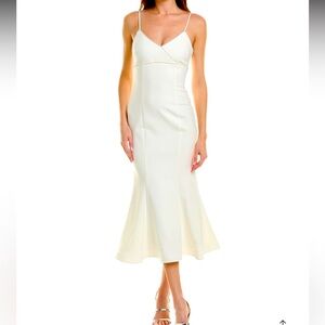 Likely white dress, pearl beading, flare skirt